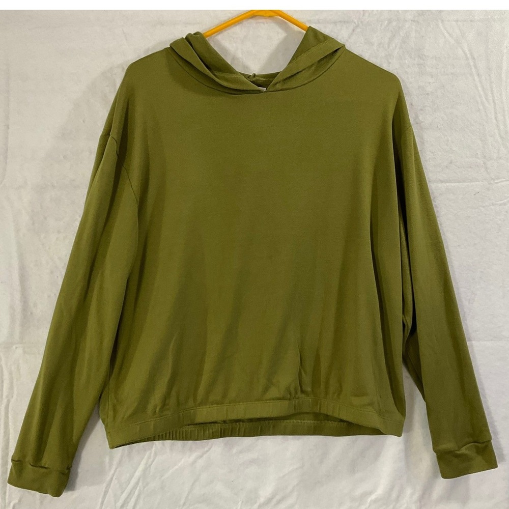 Feathers Hoodie Women 1X Olive Green Long Sleeve Pullover Lightweight Knit Top
